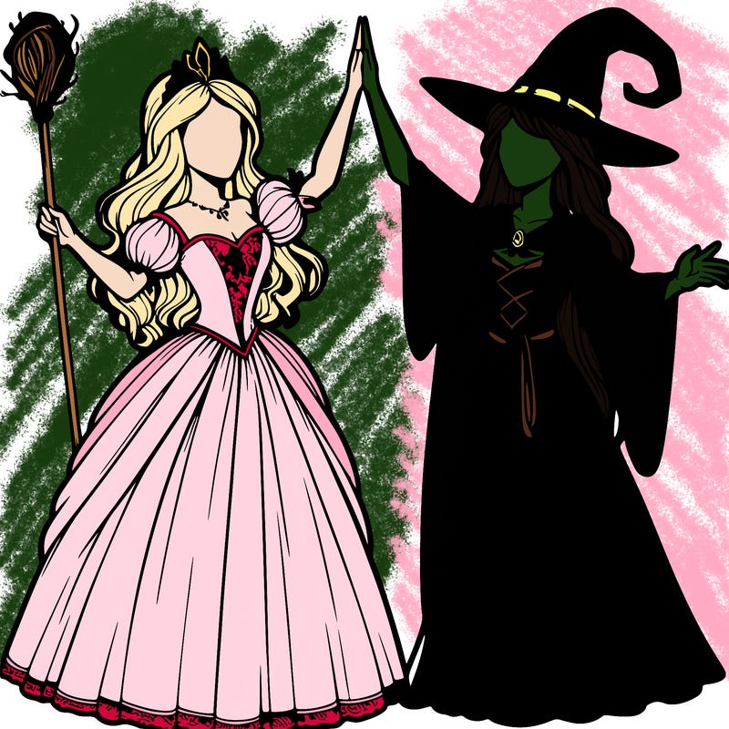 detailed realistic split of a princess and a witch