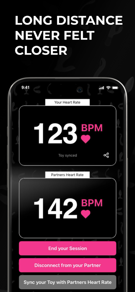 VybeSense - VybeSense app screen showing real time heart rate synchronization for long distance couples