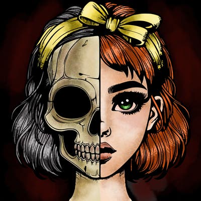 realistic girl with half skull mask