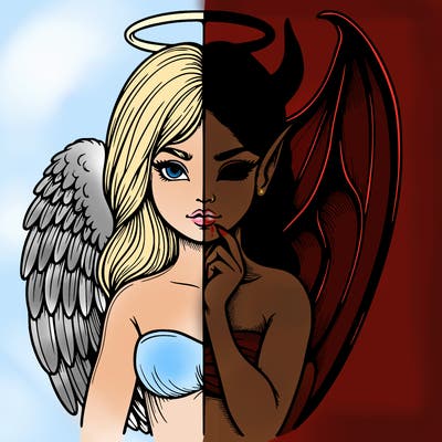 realistic angel half demon