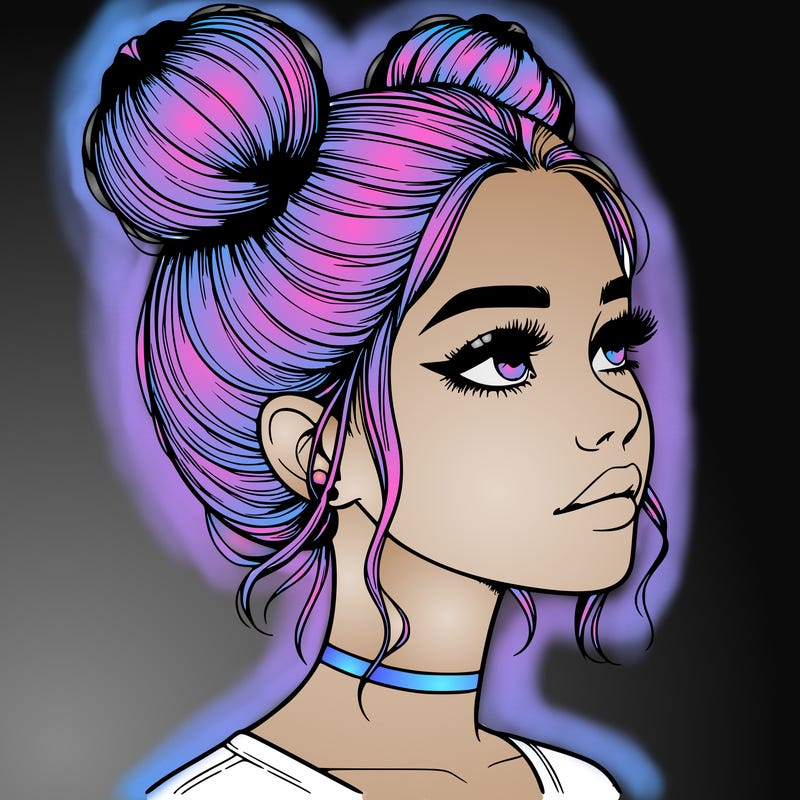 realistic girl with buns on the top of her head