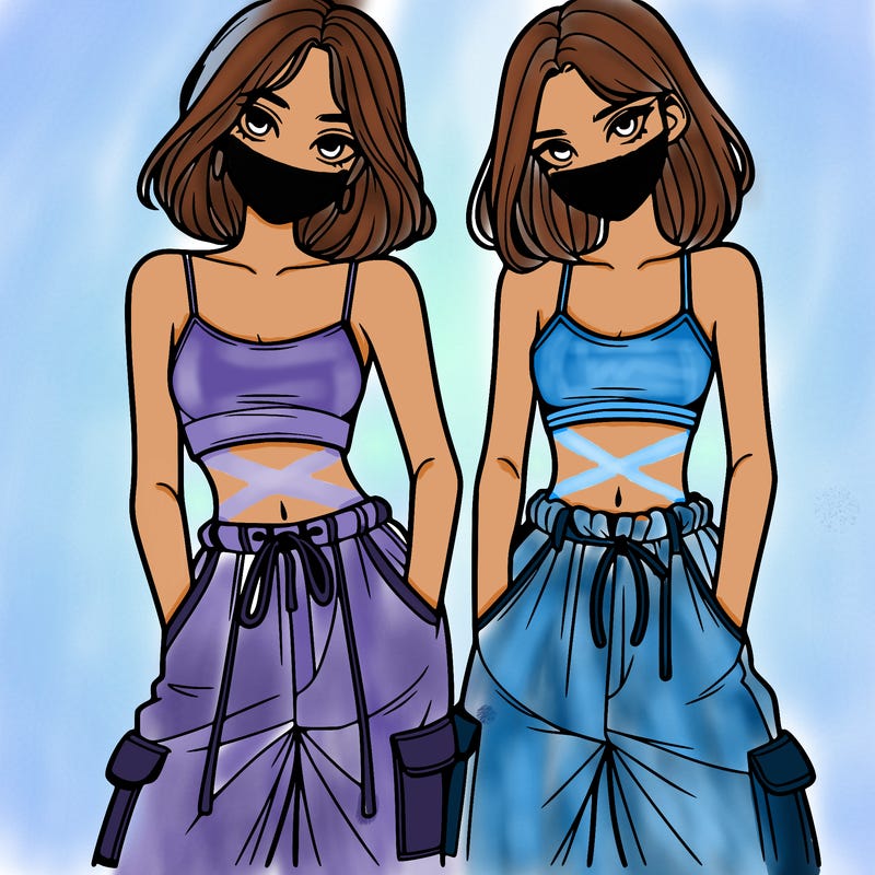 two girls with crop top with baggy pants