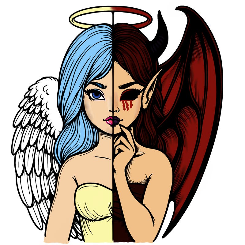 realistic angel half demon