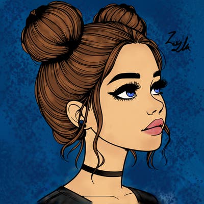 realistic girl with buns on the top of her head