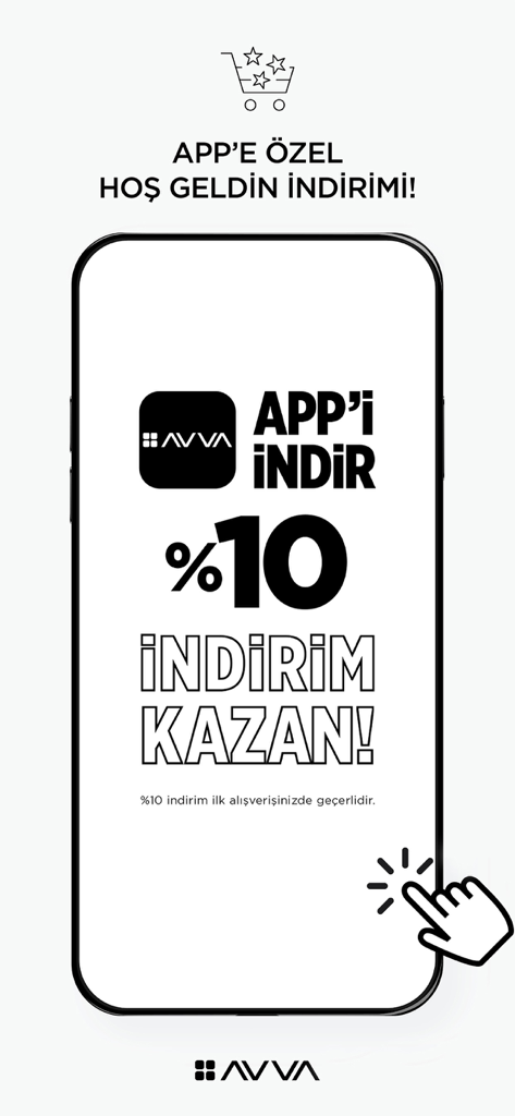 AVVA | Online Alışveriş - AVVA mobile app promotion offering a 10 percent welcome discount for new users
