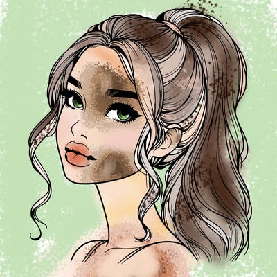 realistic girl with a ponytail on her hair and lips