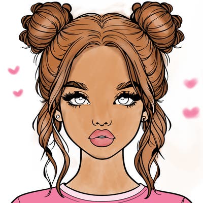realistic girl with two buns in hair and lips