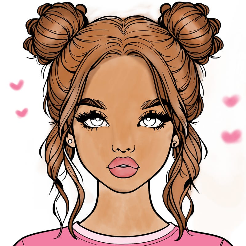 realistic girl with two buns in hair and lips
