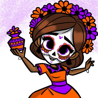 a disney style day of the dead woman.
