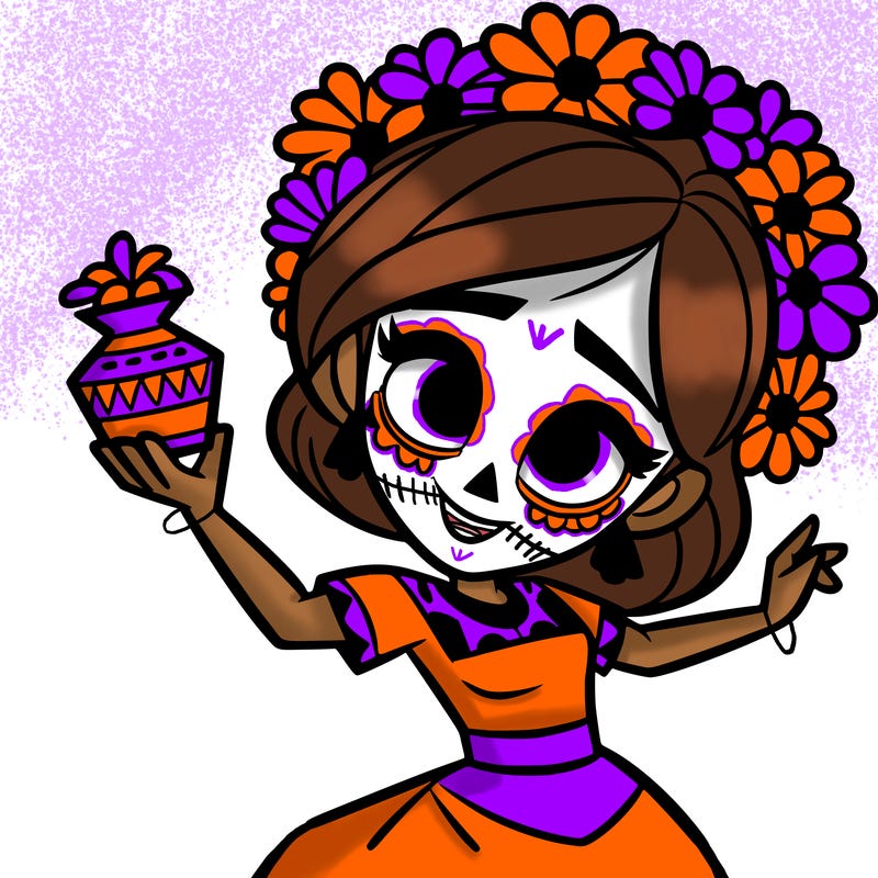 a disney style day of the dead woman.