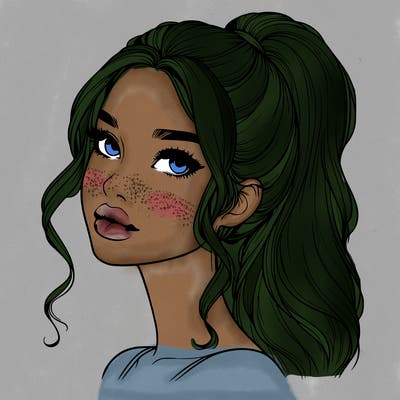 realistic girl with a ponytail on her hair and lips