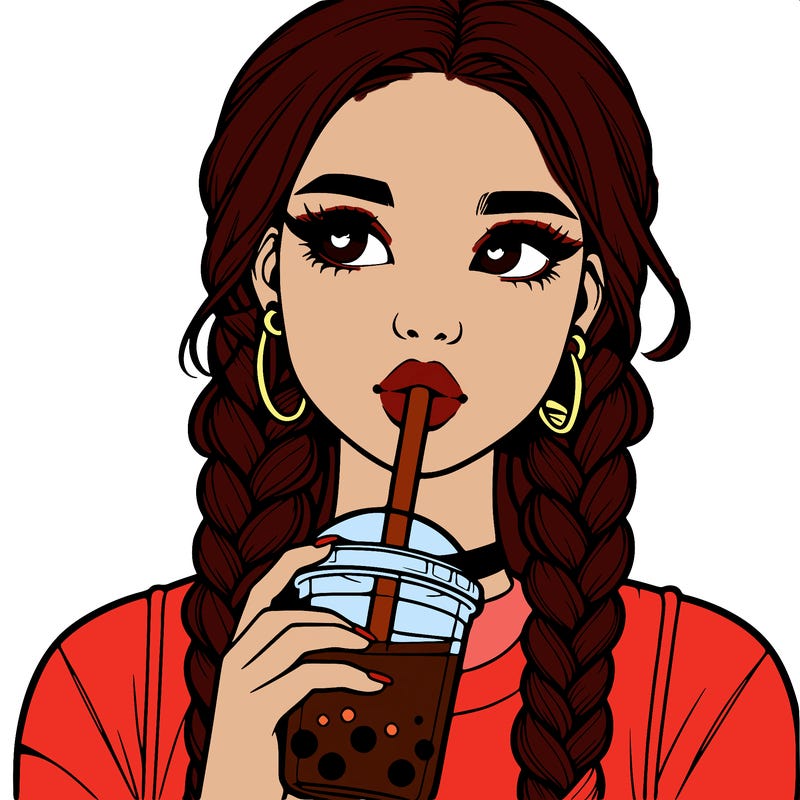 realistic girl with braided hair drinking boba