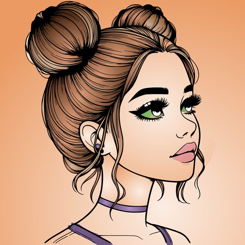 realistic girl with buns on the top of her head