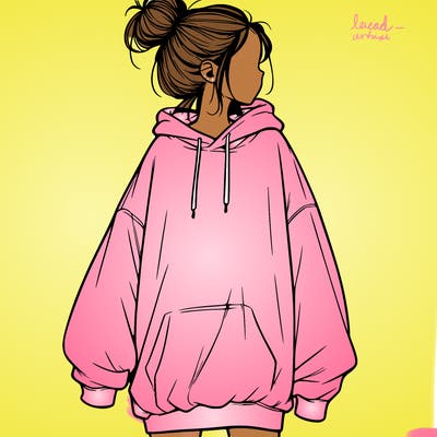 realistic girl with a oversized sweatshirt on and a bun