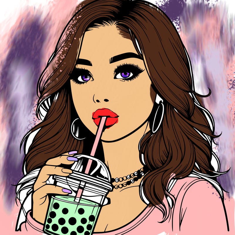 realistic girl drink a boba