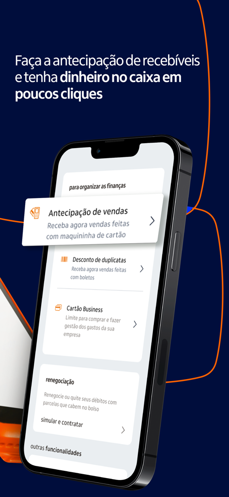 Itaú Empresas: Conta PJ - 매출 채권 사전 지급을 위한 Itau Empresas 모바일 뱅킹 앱 화면