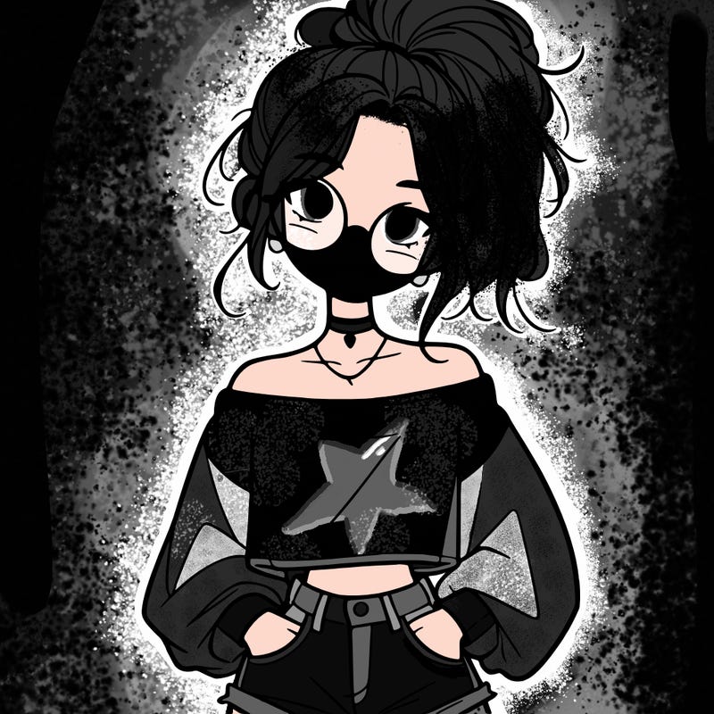 girl with a messy ponytail glasses a baggy crop top and jean shorts