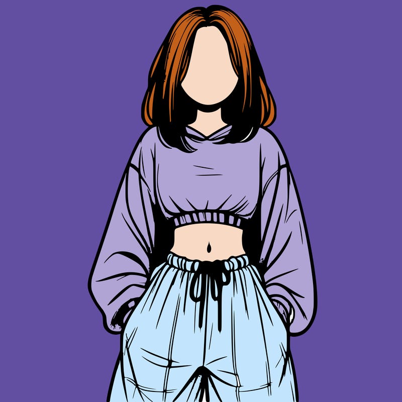 realistic girl faceless with baggy pants and a crop top