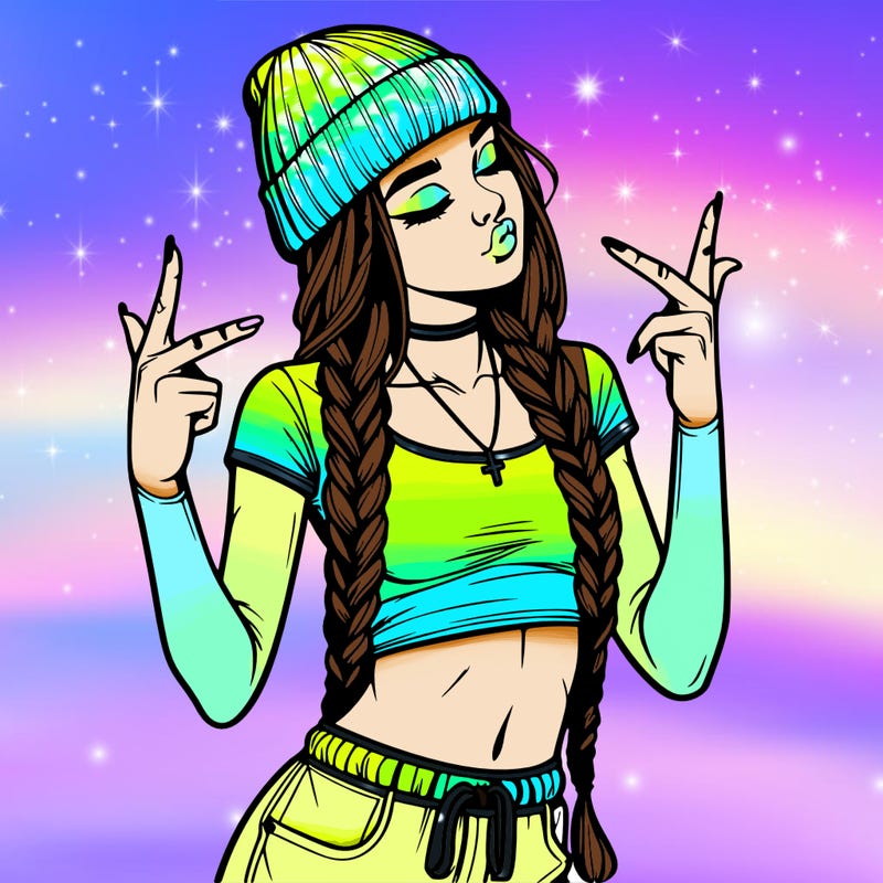 realistic teenage girl with braids and a beanie and crop top doing 🫶🏼
