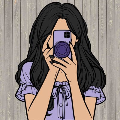 a realistic girl holding her phone taking pictures
