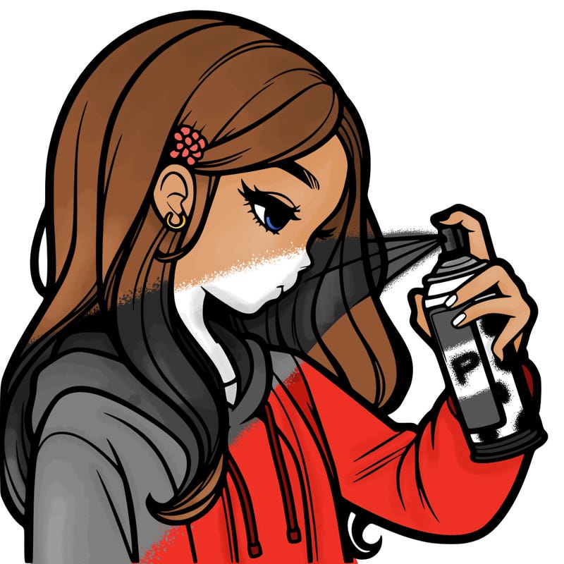 a realistic girl spray painting