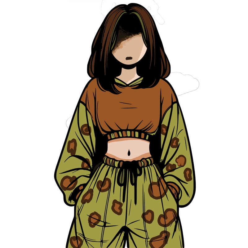 realistic girl faceless with baggy pants and a crop top