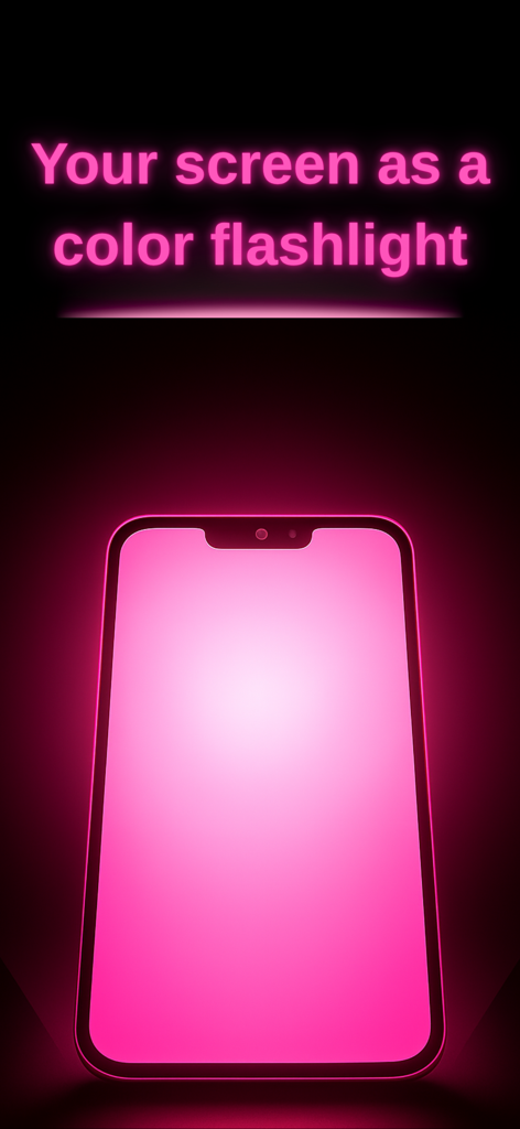 Color Flashlight - ScreenFlash - iPhoneの画面がピンク色に光り、「Your screen as a color flashlight」と表示されています。