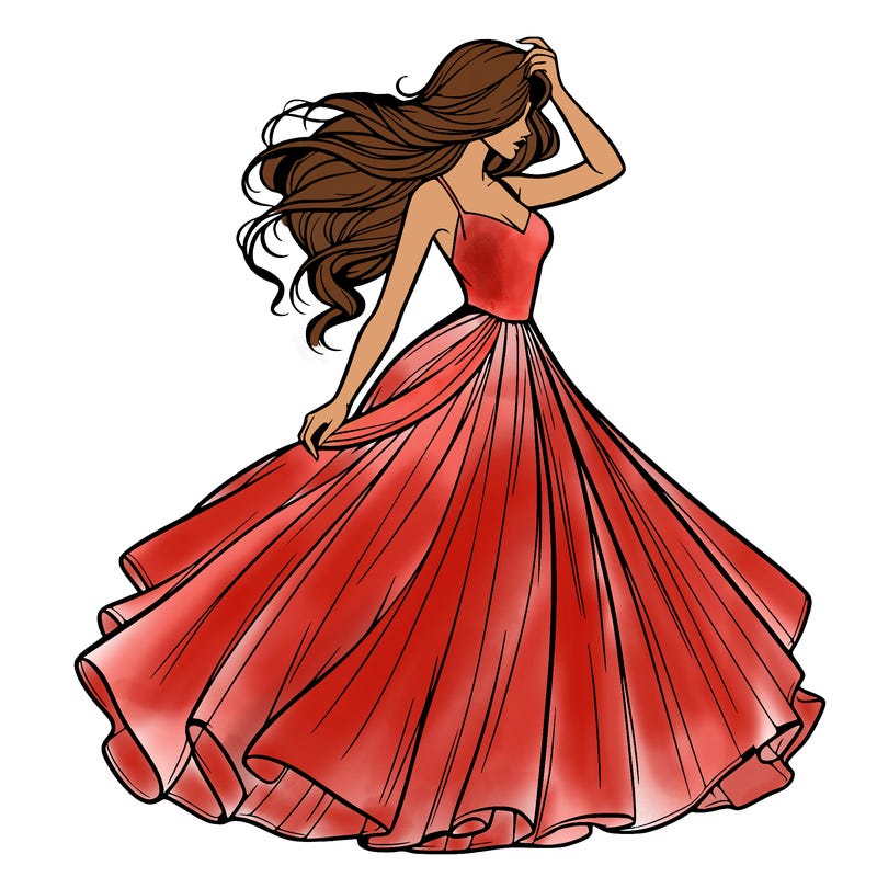 realistic woman with dress flowing in the wind