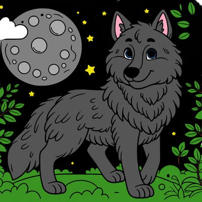 wolf with the moon in the background