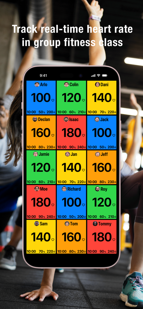 Squad HR - Dashboard della frequenza cardiaca in tempo reale per lezioni di fitness di gruppo nell'app Squad HR