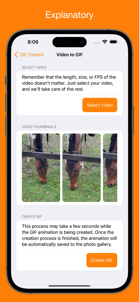 GIF Creator - Maker - Interfaz de la aplicación GIF Creator Maker que muestra el proceso de conversión de vídeo a GIF con miniaturas de vídeo.