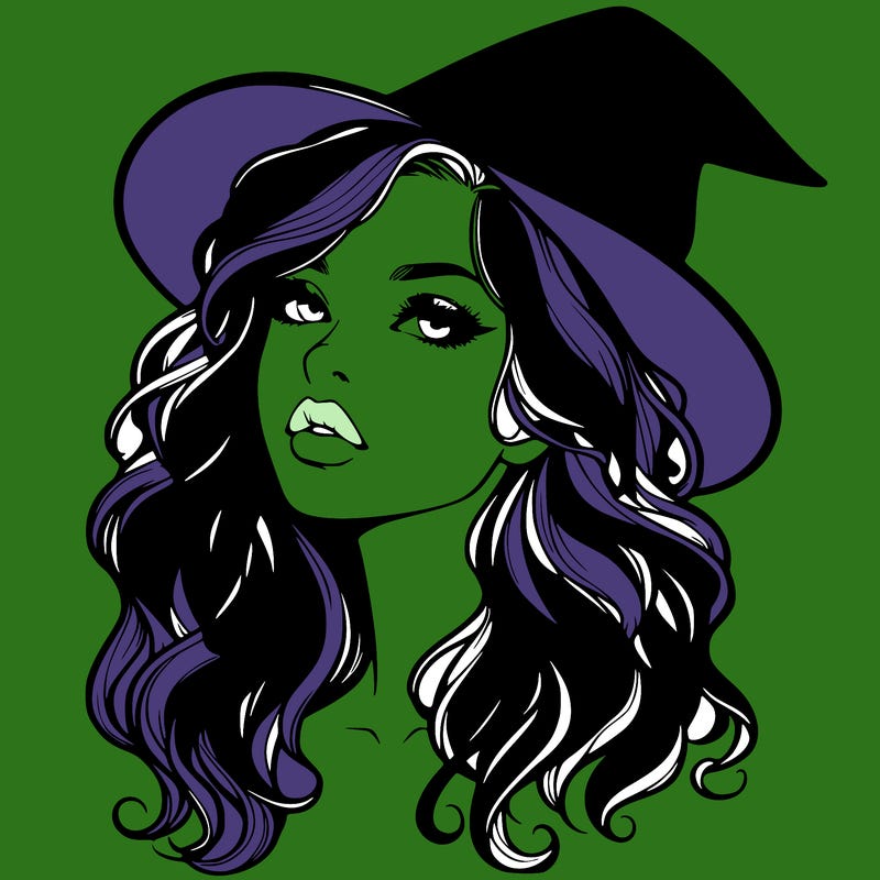realistic witch girl with wavy hair and lips