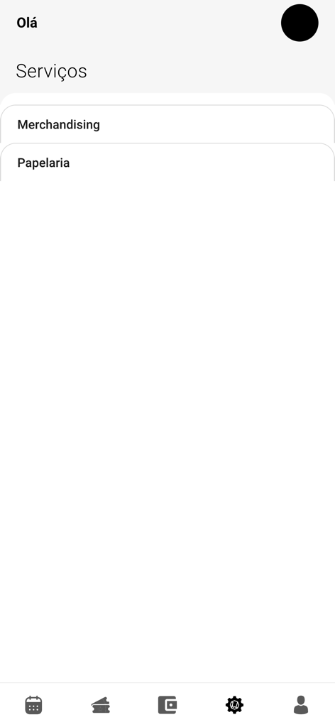 Menu de serviços na app estudantil AAUAV com secções para merchandising e papelaria.