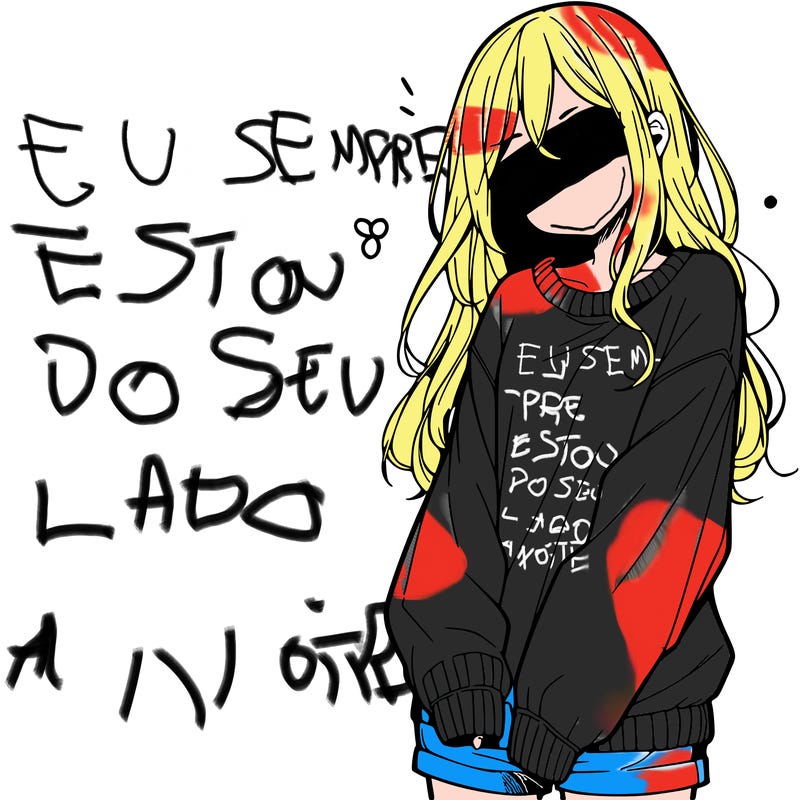 manga teen girl  in a sweater and baggy pants