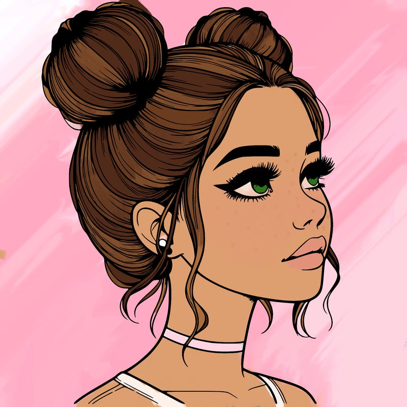 realistic girl with buns on the top of her head