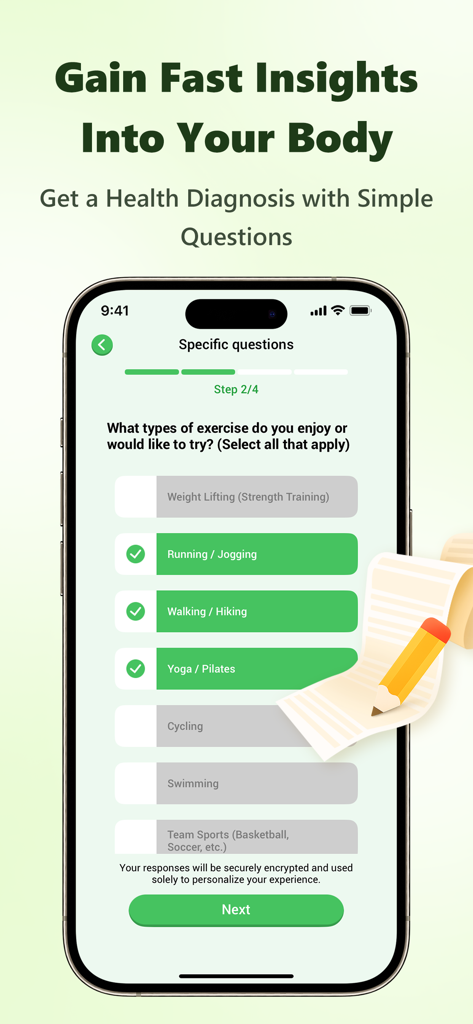 Hit Calorie 앱 온보딩의 운동 활동 선택 화면