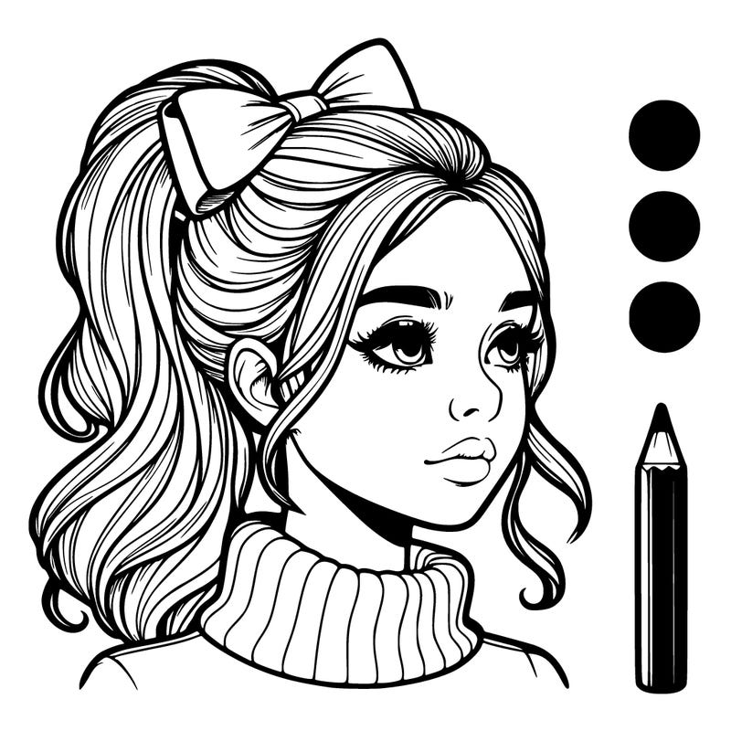 realistic girl with hair bow and turtleneck
