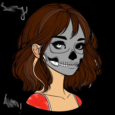 realistic girl with skull