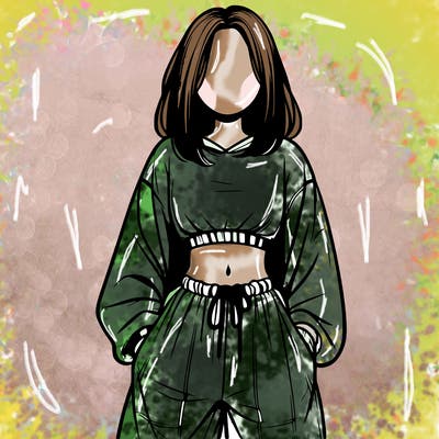realistic girl faceless with baggy pants and a crop top