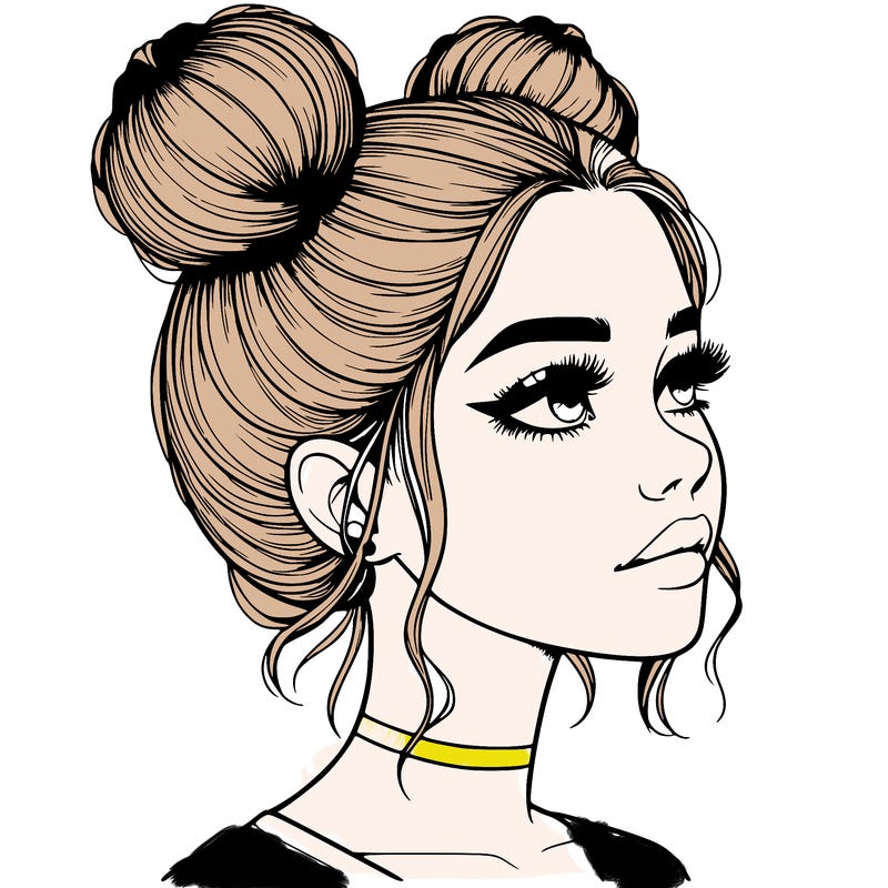 realistic girl with buns on the top of her head
