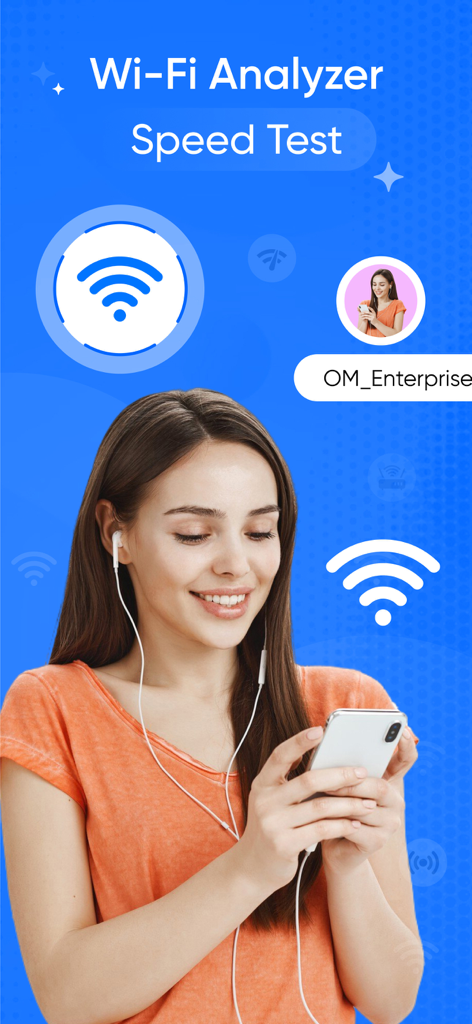Una mujer usando la aplicación Router Admin WiFi Analyzer en su smartphone para pruebas de velocidad de red