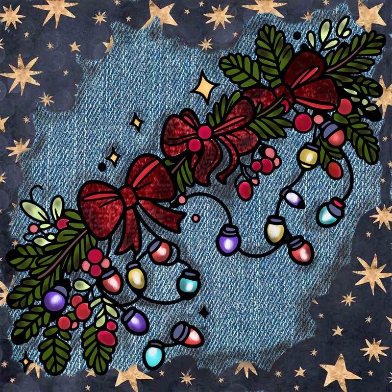 christmas garland: decorated with lights and ribbons..simple vector art