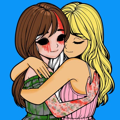 realistic girls hugging