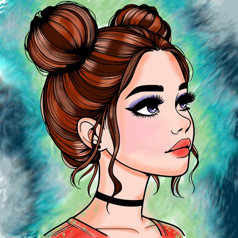 realistic girl with buns on the top of her head