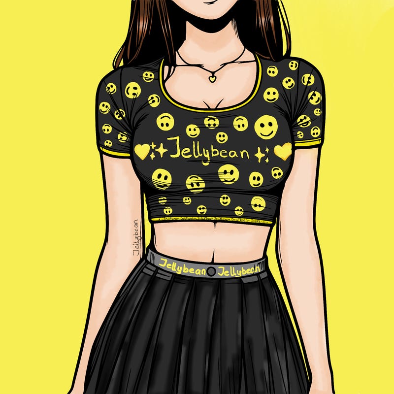 realistic girl wearing crop top and skirt