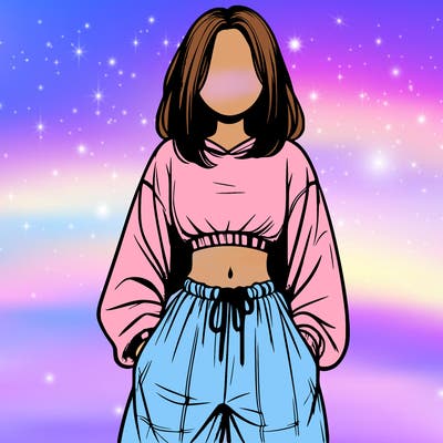 realistic girl faceless with baggy pants and a crop top