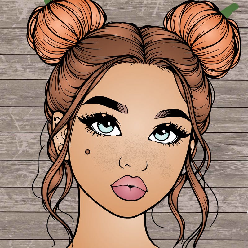 realistic girl with two buns on her hair and lips