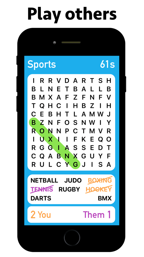 Word Race - Puzzle Game - A screenshot of the Word Race puzzle game showing a sports themed word search with a competitive score tracker.