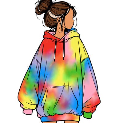 realistic girl with a oversized sweatshirt on and a bun