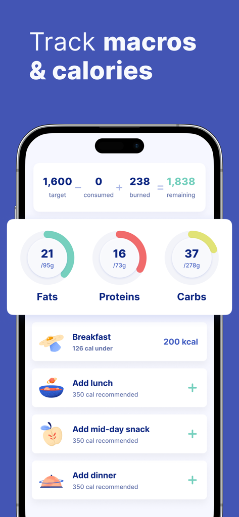 Interface of the Omo weight loss app showing calorie and macro tracking features